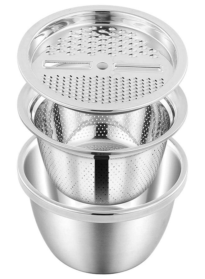 Foliam Multifunctional Stainless Steel Basin 3 in 1 Drain Basket Vegetable Cutter Food Strainers with Vegetables Slicer Tray Fruits Washing Bowl Set Strainer for Home (3 IN1 Bowl 26CM) - Image 1